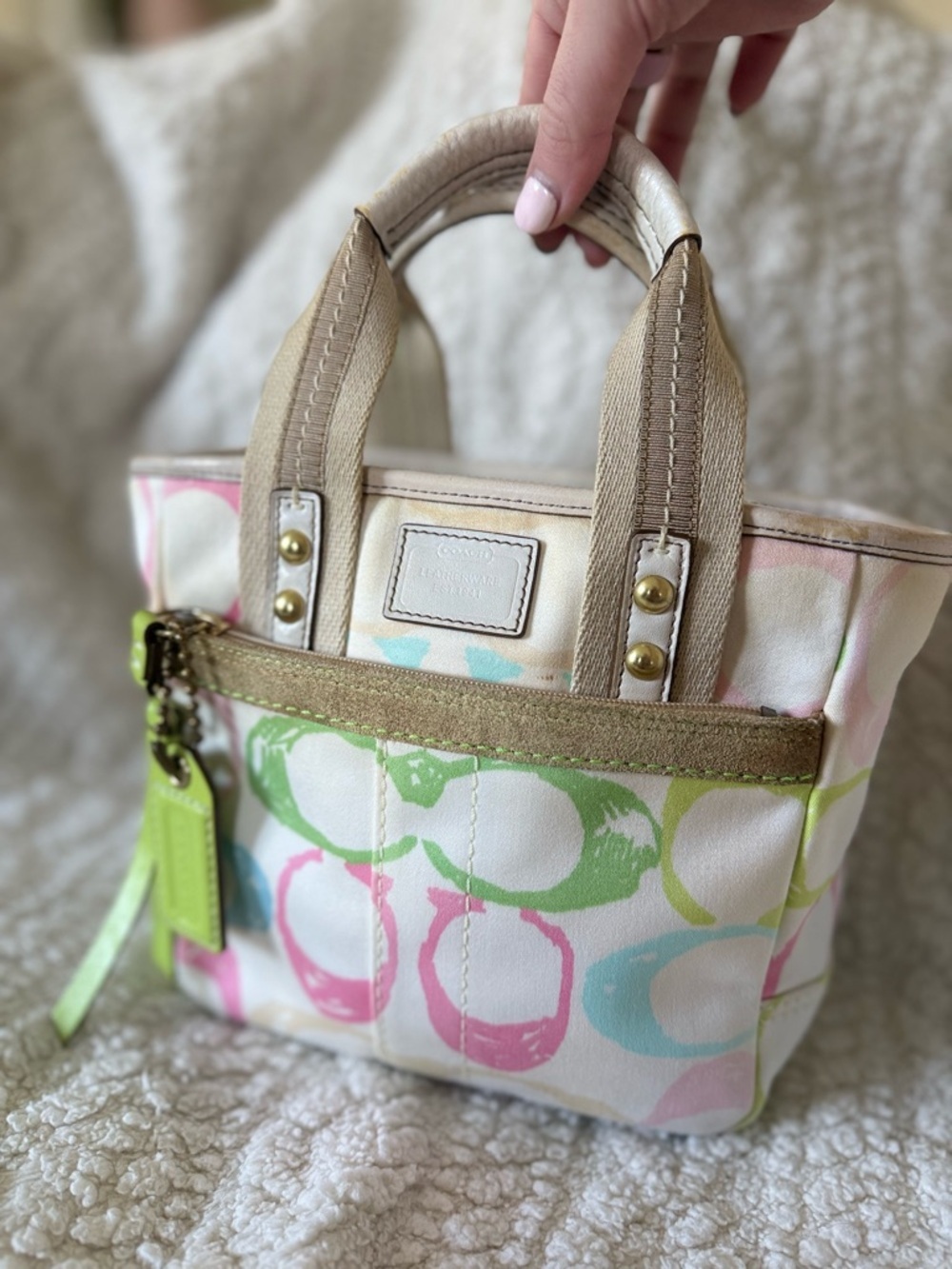 Y2K Vintage Coach Hampton Signature Multicolor Spring Pastel Scribble Mini Tote - Picture 4 of 14